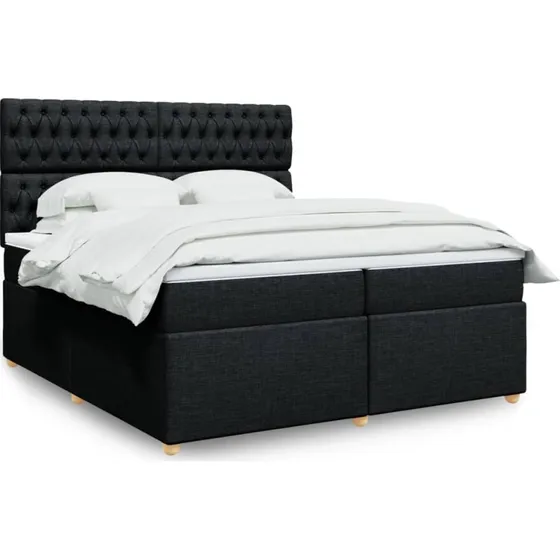 Kontinentalseng 200x200 cm med pocketmadras, sort stof