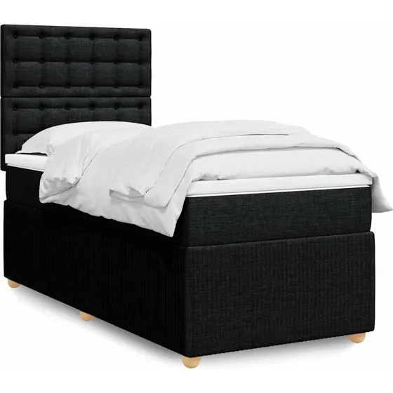 Kontinentalseng 90x190 cm i sort stof med pocketmadras
