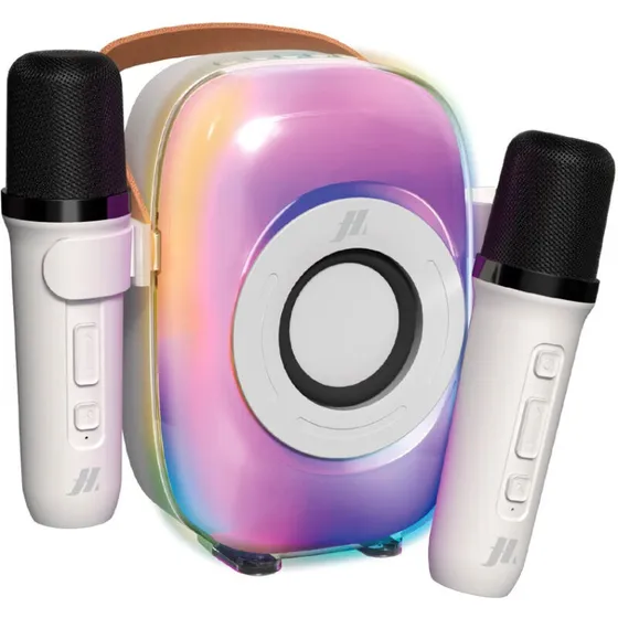 MUSIC HERO Bærbar Trådløs Karaoke-højttaler med 2 mikrofoner, Hvid