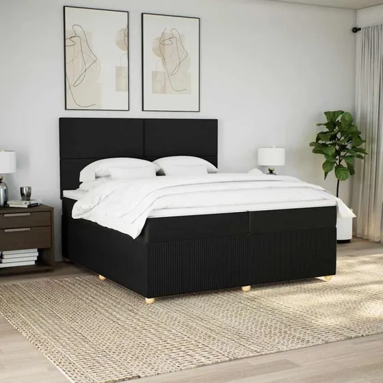 Kontinentalseng 200x200 cm i sort stof med pocketmadras