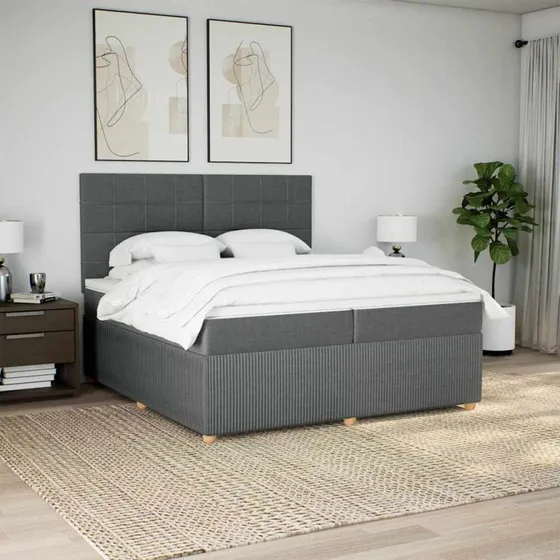 Kontinentalseng 200x200 cm med pocketmadras - mørkegrå