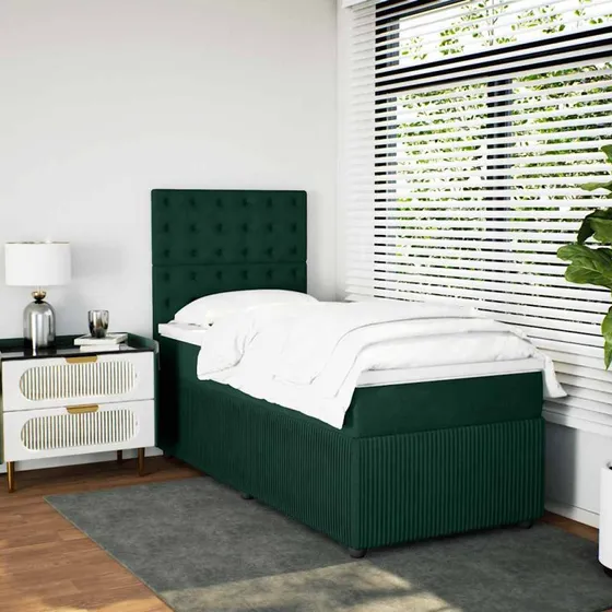 Kontinentalseng 80x200 cm med madras, mørkegrøn fløjl