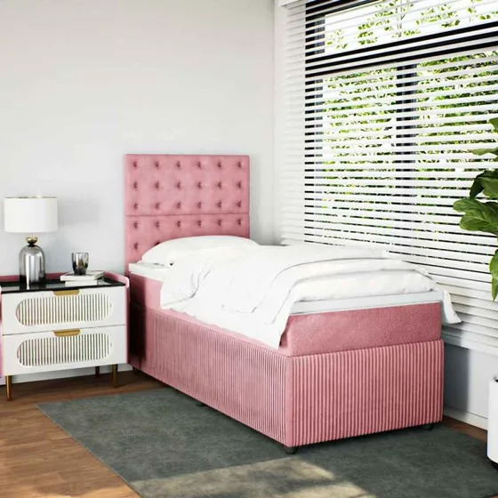 Kontinentalseng 80x200 cm med madras – fløjl lyserød