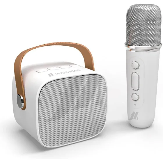 MUSIC HERO Mini Rio Karaoke-sæt med højtaler og mikrofon - Hvid