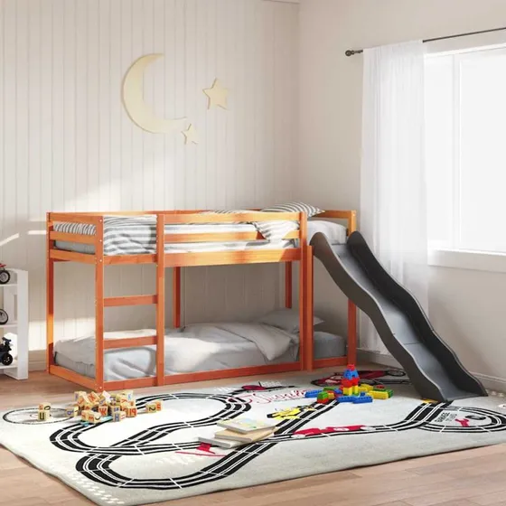 Køjeseng 75x190 cm i massivt fyrretræ med rutsjebane
