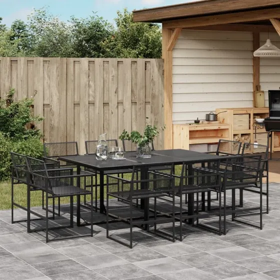 Havemøbelsæt 11 dele i sort polyrattan