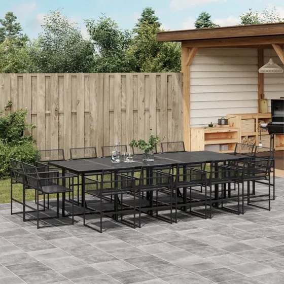 Havemøbelsæt 15 dele i sort polyrattan