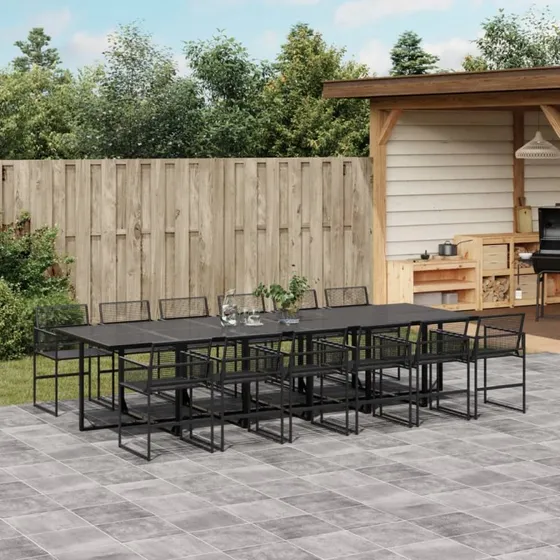 Spisebordssæt i polyrattan 13 dele – sort