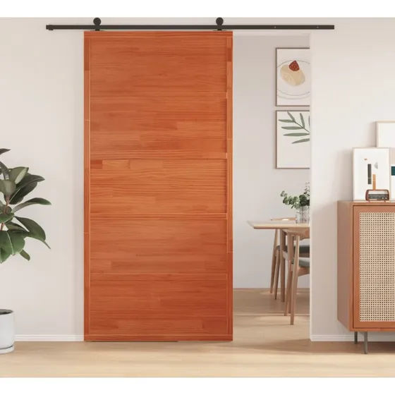 Skydedør i massivt fyrretræ 100x208 cm – gyldenbrun