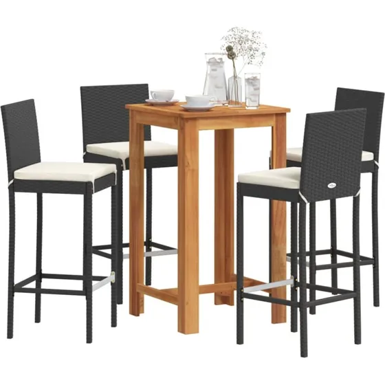 Barst 5 dele i akacietr og sort polyrattan