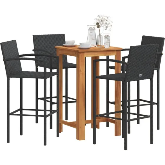 Barst 5 dele i akacietr og sort polyrattan