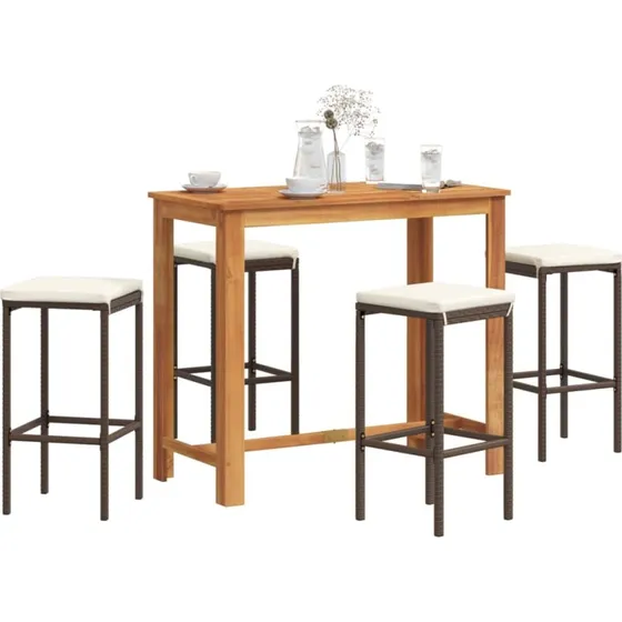 5-dele havestel i akacietr og polyrattan, brun