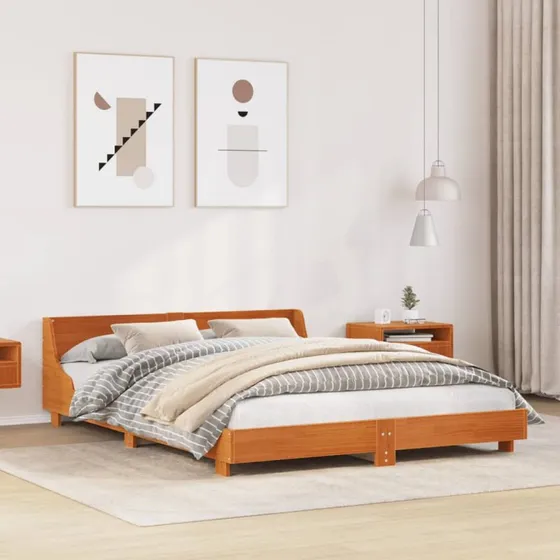 Sengeramme i massivt fyrretræ 140x190 cm – gyldenbrun