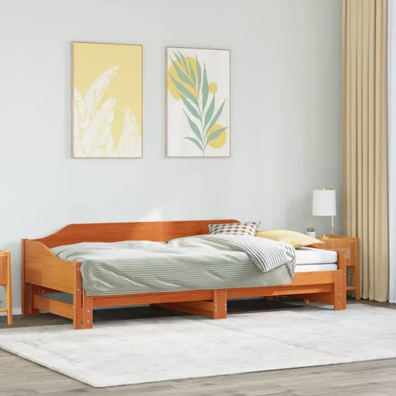 Daybed med udtrk 90x200 i massivt fyrretr, gyldenbrun