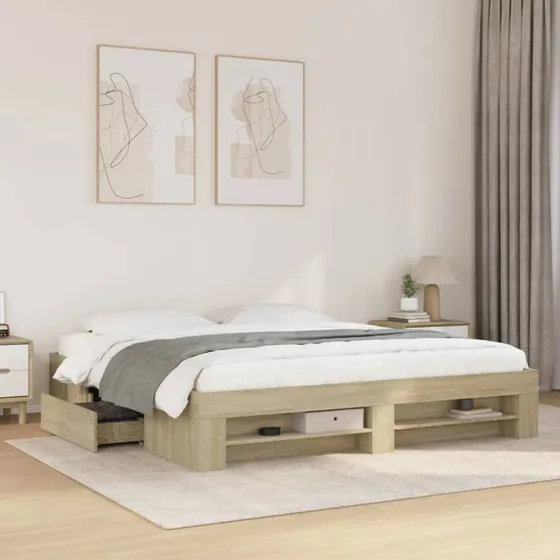 Sengeramme 200x200 cm i sonoma-eg - med opbevaring