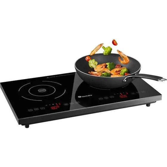tectake Induktionskogeplade dobbelt 3500 W - sort