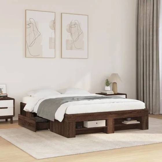 Sengeramme 140x190 cm i konstrueret træ — Brunt eg