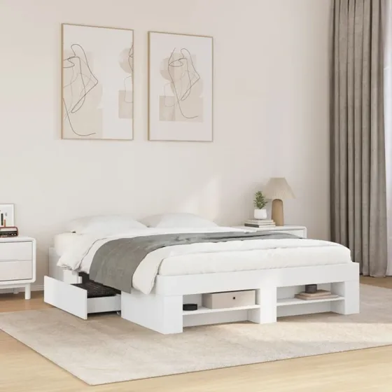 Sengestel 135x190 cm i konstrueret træ – hvid