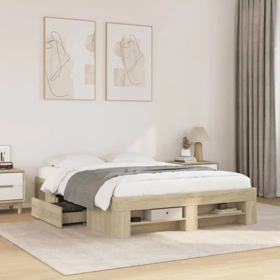 Sengestel 135x190 cm i konstrueret træ – Sonoma-eg