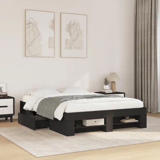 Sengestel 120x190 cm i konstrueret træ – sort