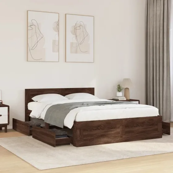 Sengeramme 120x200 cm med gavl — brun egetræ