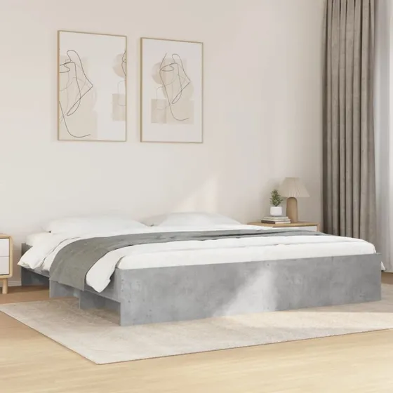 Sengestel 200x200 cm i konstrueret træ – betongrå