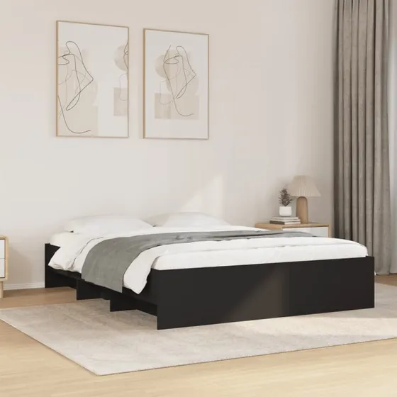 Sengestel 150x200 cm i sort konstrueret træ