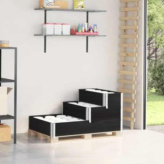Højbed 120×80 cm, 3 niveauer i massivt fyrretræ (sort)