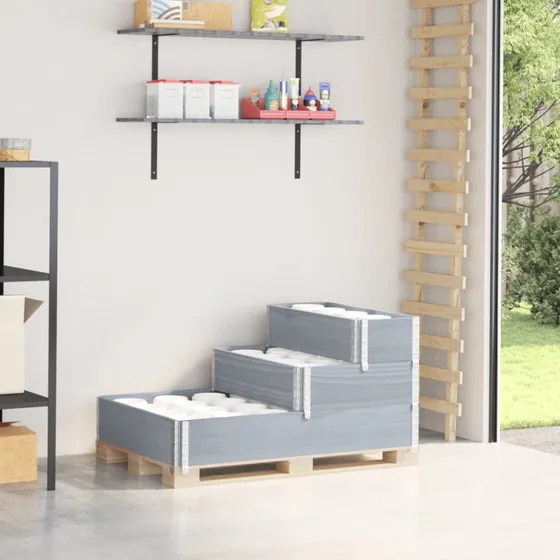 Højbed 120x80 cm, 3 niveauer i massivt fyrretræ – grå