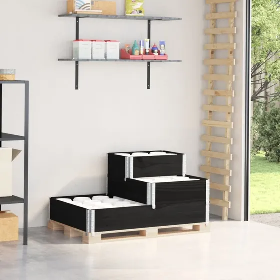 Højbed 120x80 cm, 3 niveauer – massivt fyrretræ, sort