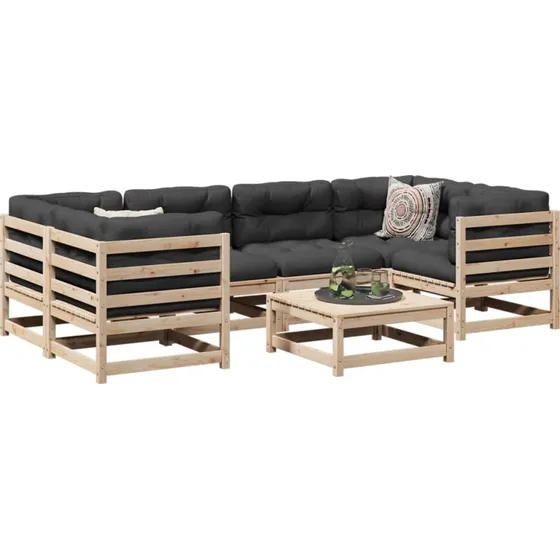 Sofasæt til haven 7 dele i massivt fyrretræ med hynder