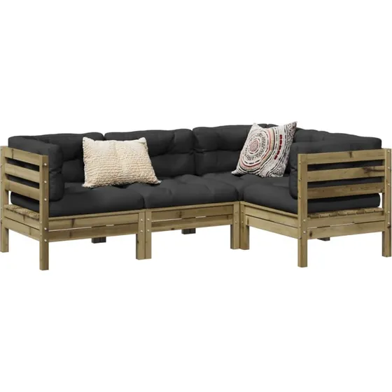 Sofasæt til haven 4 dele i imprægneret fyrretræ med hynder