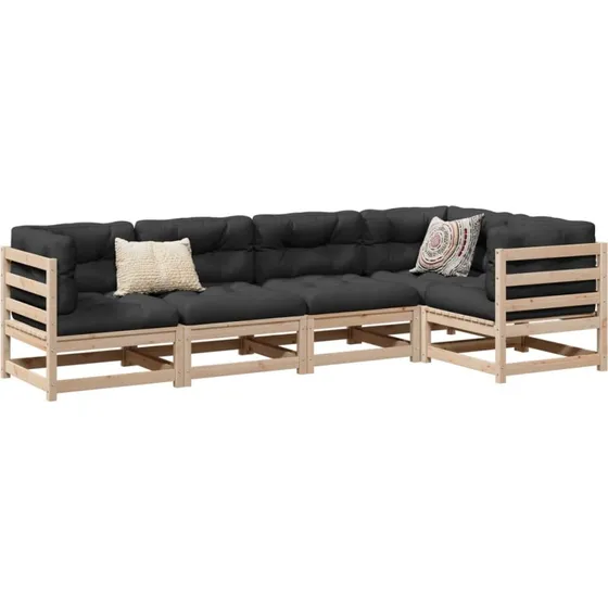 Sofasæt til haven 5 dele i massivt fyrretræ med hynder