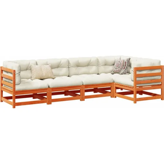 Loungesæt til haven 5 dele i massivt fyr med hynder