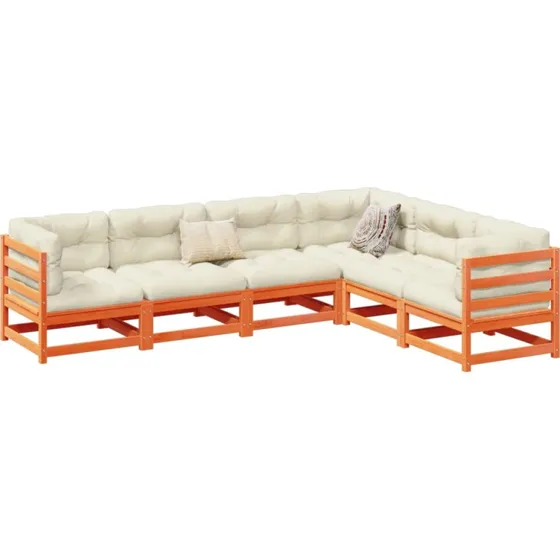 Havesofasæt 6 dele i massivt fyrretræ – gyldenbrun