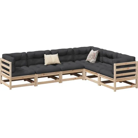 Havesofasæt 6 dele i massivt fyrretræ med hynder