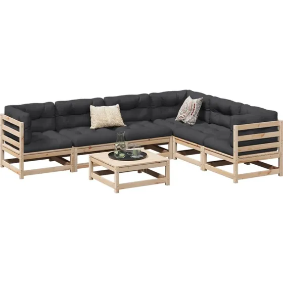 Sofasæt til have 7 dele i massivt fyrretræ med hynder