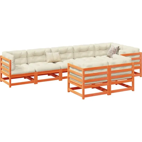 Have sofasæt 8 dele i massivt fyr med hynder – gyldenbrun