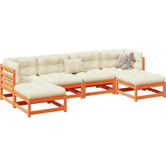 Havesofasæt 6 dele i massivt fyrretræ, gyldenbrun