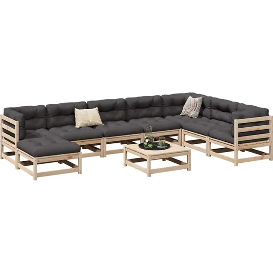 Sofasæt til haven 9 dele i massivt fyrretræ