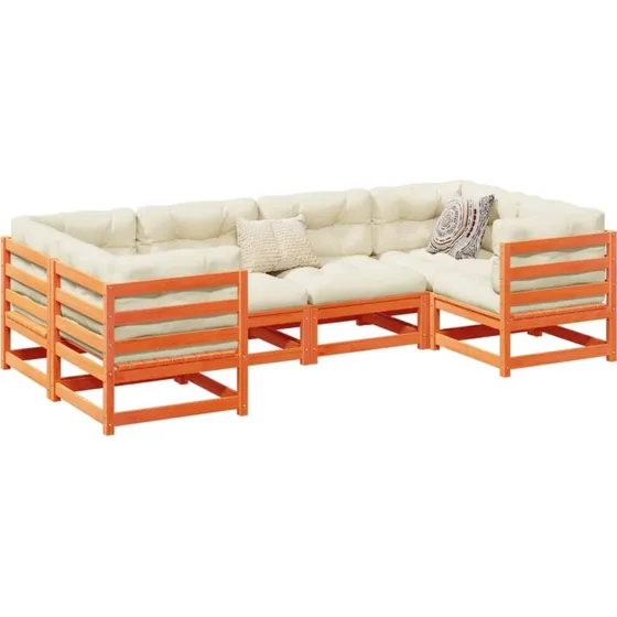 Havesofasæt 6 dele i massivt fyrretræ gyldenbrun