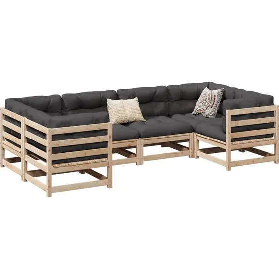 Havesofasæt 6 dele i massivt fyrretræ med hynder