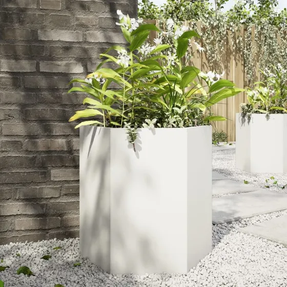 Plantekasse sekskantet i stål 46x40x45 cm – hvid
