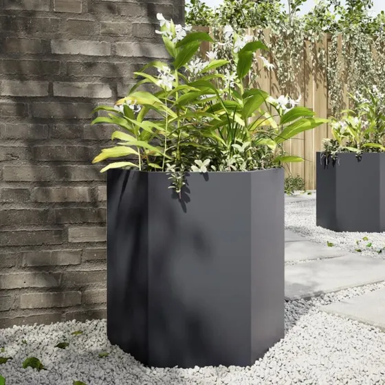 Plantekasse sekskantet 46×40×45 cm i stål - antracit