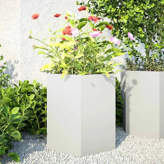 Højbed 2 stk. sekskantet stål 46×40×45 cm – hvid