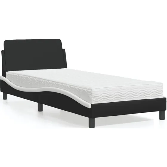 Dover seng med madras 90x190 cm i sort/hvid kunstlæder