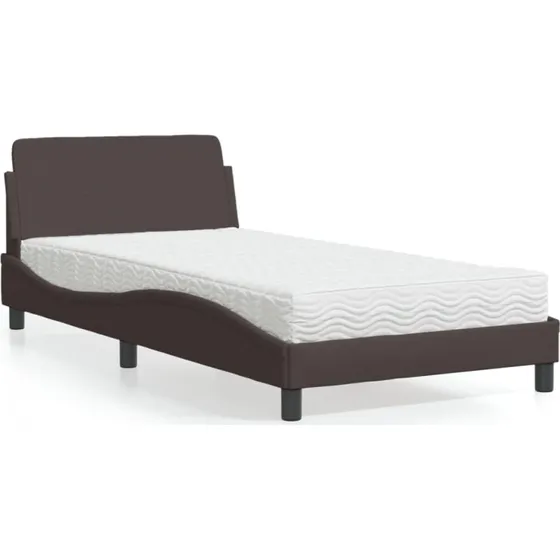 Seng med madras Dover 100x200 cm - mørkebrun stof