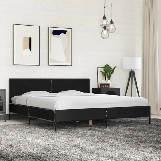 Sengestel 200x200 cm i sort konstrueret træ og metal