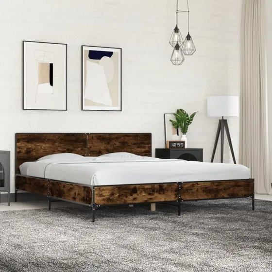 Sengestel 200x200 cm i konstrueret træ - røget egetræ
