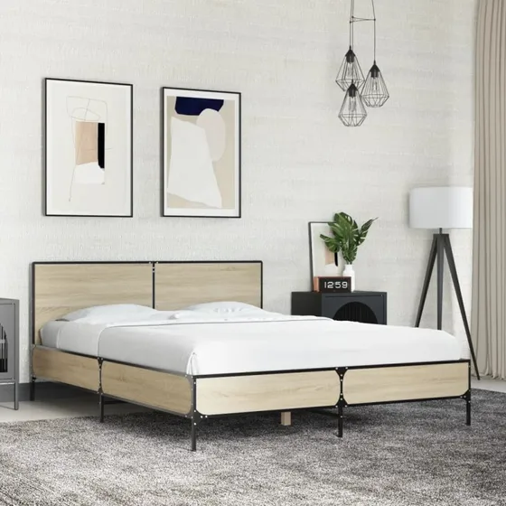 Sengestel 120x190 cm i sonoma-eg - træ & metal